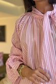 Nantucket Stripe Tie Neck Blouse Soft Peony